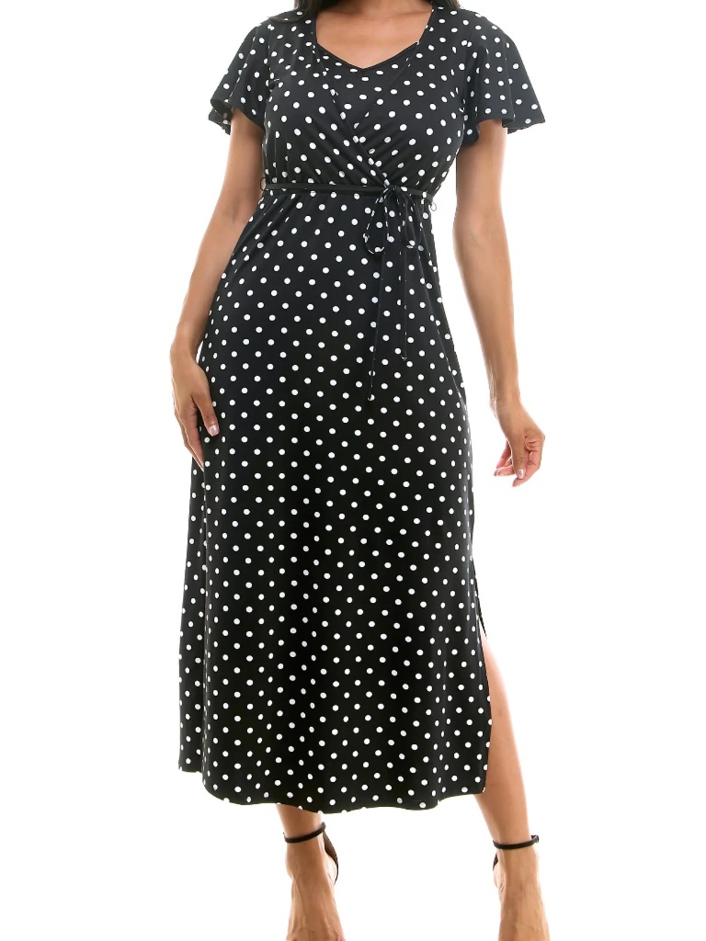 Nina Leonard Tie Waist Maxi Dress, Black and Ivory, Size Small